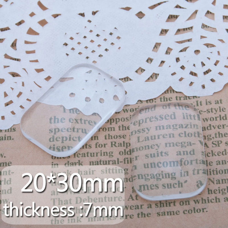 20x30mm rectangular  flat back clear glass cabochon,cambered corner,Thickness about 7mm,50pcs/lot