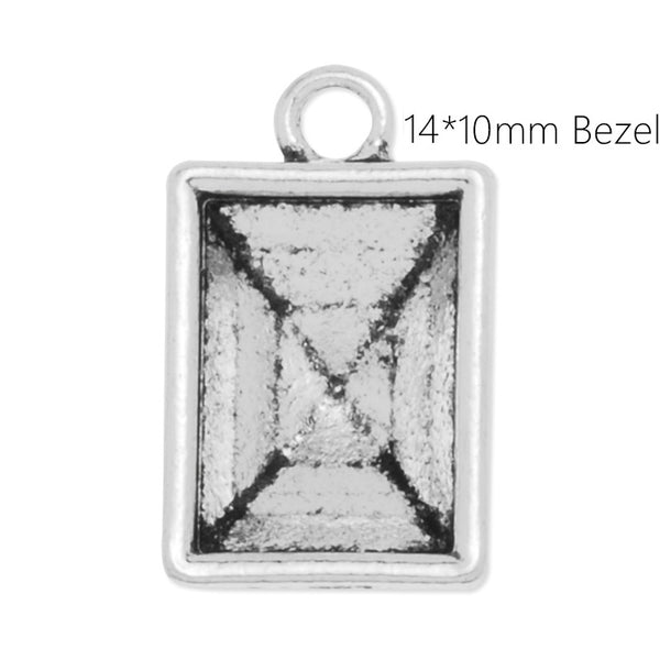14*10mm Rectangle Swarovski pendant Setting,Antique Silver Pendant Bezel Blank For Swarovski 4527,sold 20pcs/lot