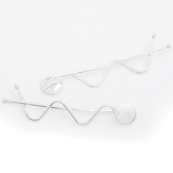 Silver Plated bobby hair pin with 10mm round flat blank bezel,Minimalist Simple Hair slide,Metal hair barrette,20pcs/lot