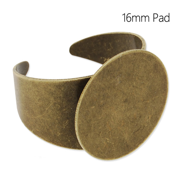 Adjustable cuff Ring with 16MM Round Pad,Easy used,Brass filled,Antique Bronze plated,20 Pieces/lot