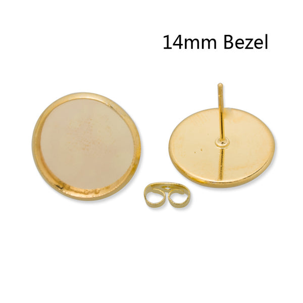 50Pieces Stud Earring with 14mm Round bezel,gold finished