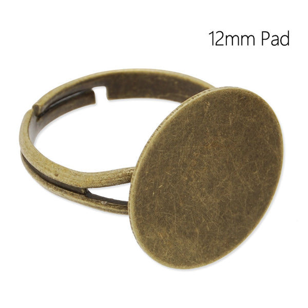 Adjustable cuff Ring with 12MM Round Pad,Easy used,Brass filled,Antique Bronze plated,20 Pieces/lot