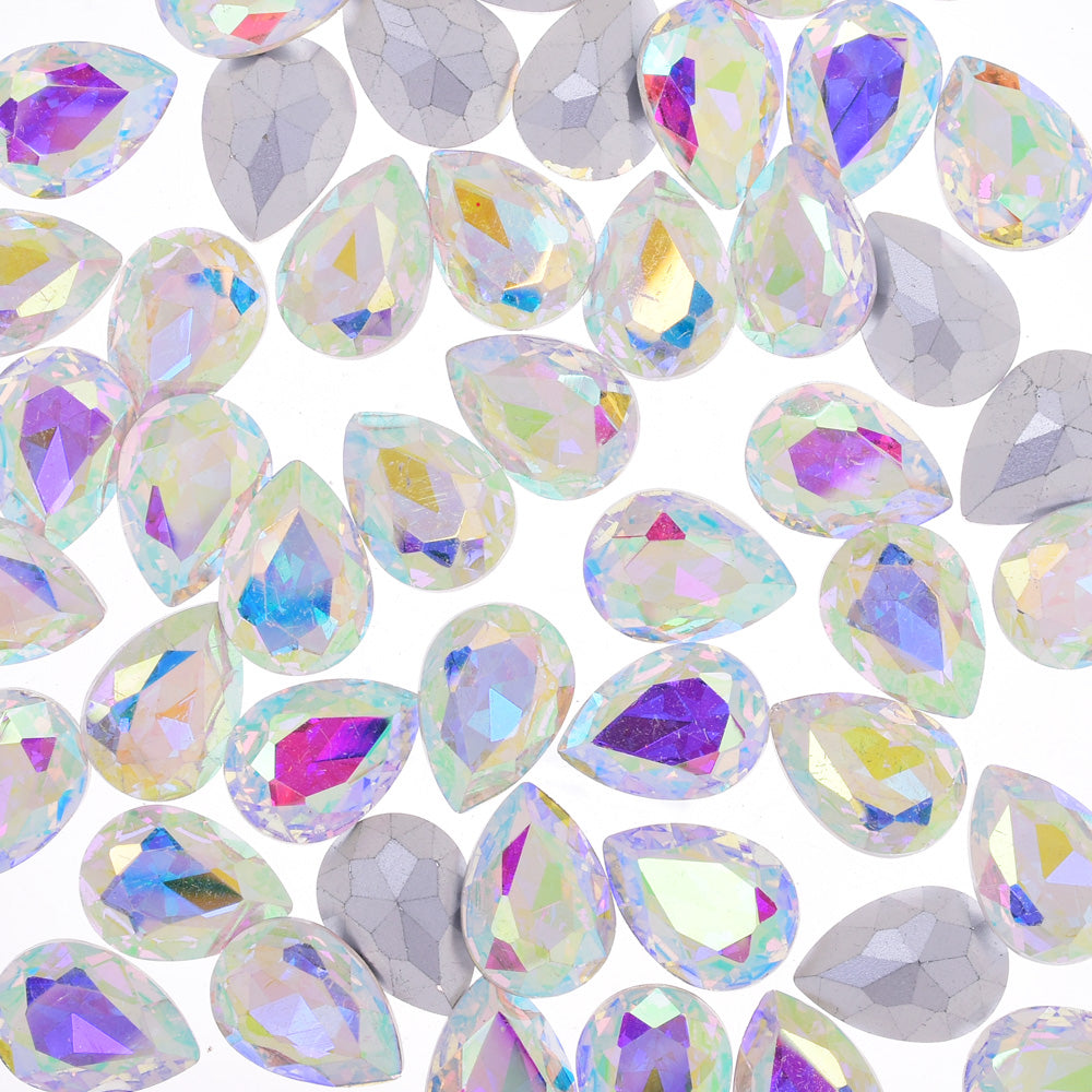 10x14mm Teardrop crystal Pointed Back Rhinestones Glass Crystal dress jewellery making shoes clear AB 50pcs 10184157