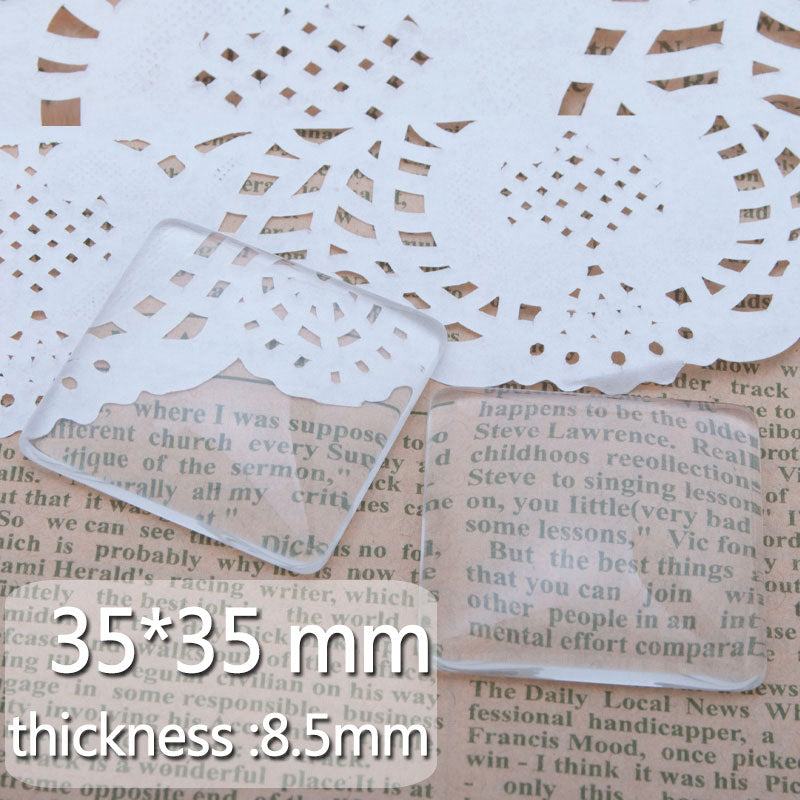 35x35mm square flat back clear glass cabochon,Thickness about 8.5mm,20pcs/lot