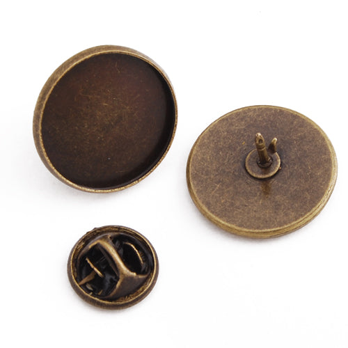 18mm Antique Bronze Plated Copper Cameo Brooch back,Tie Tac Clutch with 18mm Round Bezel Cup,sold 20pcs per pkg