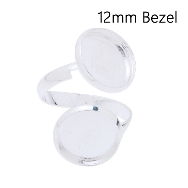 Adjustable Brass Ring Base Setting With two 12mm round bezels(inside),Silver finished,20pcs/lot
