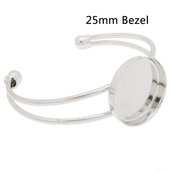 Adjustable cuff bracelet with 1inch  round blank bezel,Brass filled,Nickel color plated,10pcs/lot