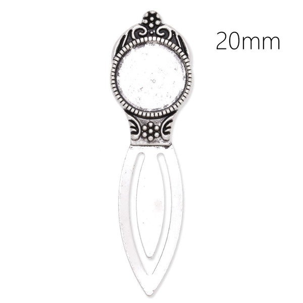 20mm Round Setting Bezels Cameo Mountings Tray Base,Vintage Antiqued Silver Bookmark,length:81.5mm,10pcs/lot