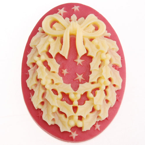 30*40MM Oval Resin Flatback Cabochons,Christmas Wreath,Red and Yellow;sold 20pcs per pkg