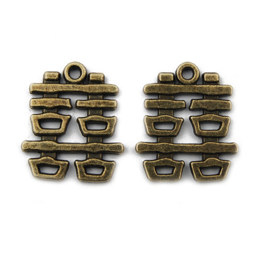 24.5*21 MM,Vintage Antique Brozen Zinc Alloy Charms,Chinese words,Double Happy,Sold 50 PCS Per Pkg