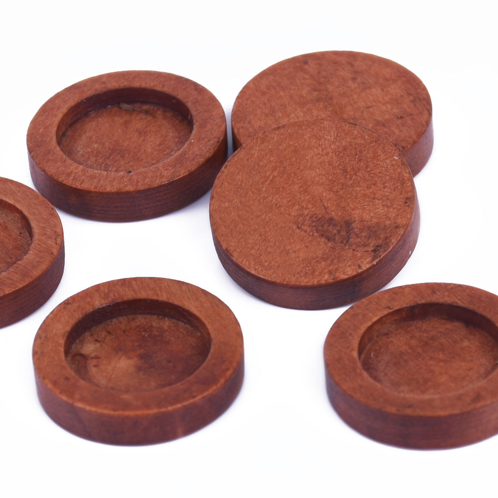 12mm Round Wooden Pendant Tray Bezel Setting Blanks wood Bezel Cup unfinished wooden jewel supply red coffee 20pcs