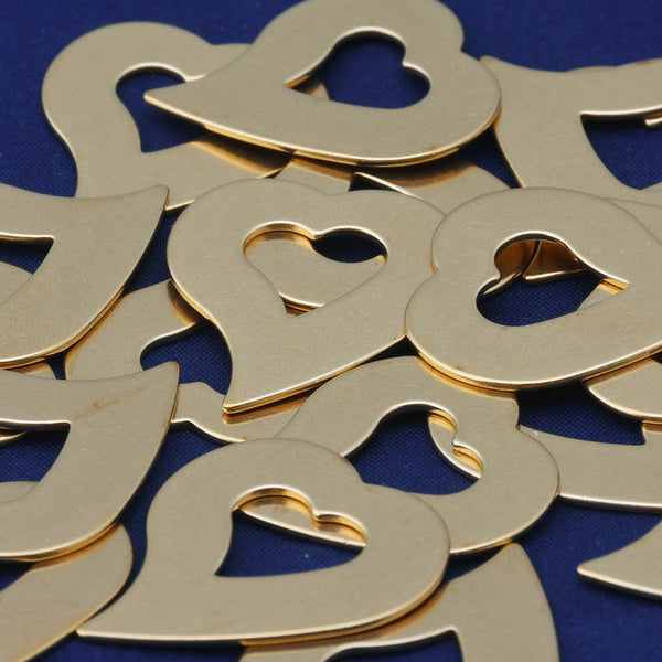20pcs about 1"*1 1/8"tibetara® Brass Tilted Heart Washer Stamping Blanks Fantastic Shine 18 Gauges Heart Washers