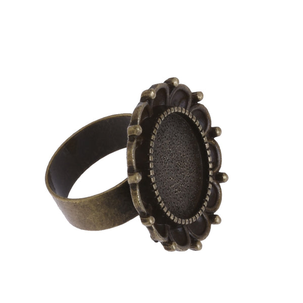 5 pcs Antique Bronze Ring Base with 16mm Round Setting,Flower Rings Base,Ring diameter 18 mm