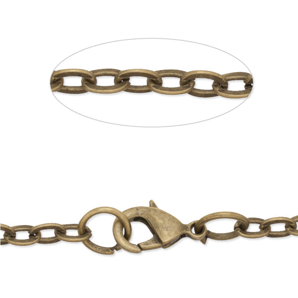 24 inch long flat necklace chain for pendant,3x5mm link size,Lobster Clasp end,Brass chain,antique bronze plated,20pcs/lot