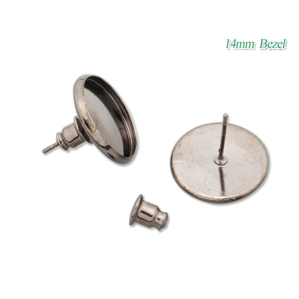 14MM Round stud earring,Gun metal black,fit 14mm glass cabochon;sold 50pcs per package