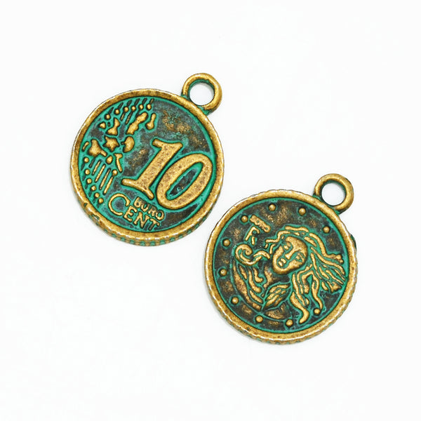 18mm Round Verdigris Patina Charms,Coin Pendant Findings,for Pendant Bracelet Making,Thickness 2mm,sold 20pcs/lot