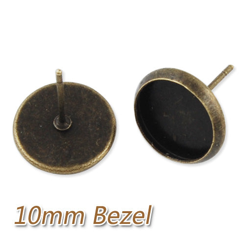 2013-2014 new brand Antique Bronze plated  stud earring with a 10mm bezel,fit 10mm glass cabochon;sold 50pcs per package