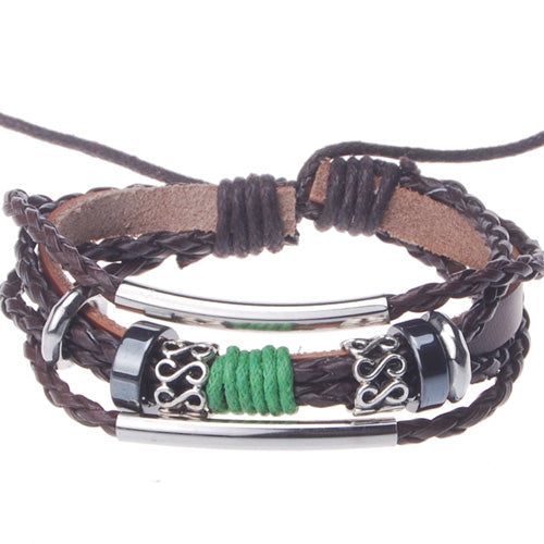 2013-2014 Summer hot sale promotional gifts Double elbow beaded hand-woven  leather bracelet,Deep Coffee,sold 10pcs per pkg