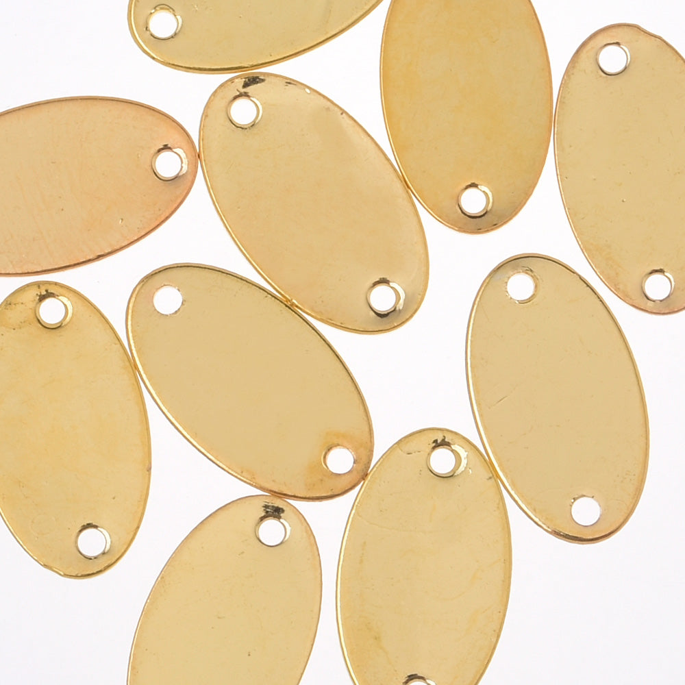 About 16*9mm Brass Electroplate Oval Stamping Tags two hole Stamping Blanks brass blank disc handmade pendant bracelet 18 Golden 20pcs