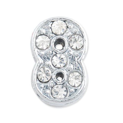 12*7.5*5 MM Clear Crystal Rhinestone Number "8" Slider Charm Beads,Hole Sizes:8*2 MM,Silver Plated,lead Free and Nickel Free,Sold 50 PCS Per Package