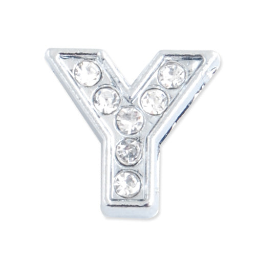 13*12.5*5 MM Clear Crystal Rhinestone Letter "Y" Slider Charm Beads,Hole Sizes:8*2 MM,Silver Plated,lead Free and Nickel Free,Sold 50 PCS Per Package